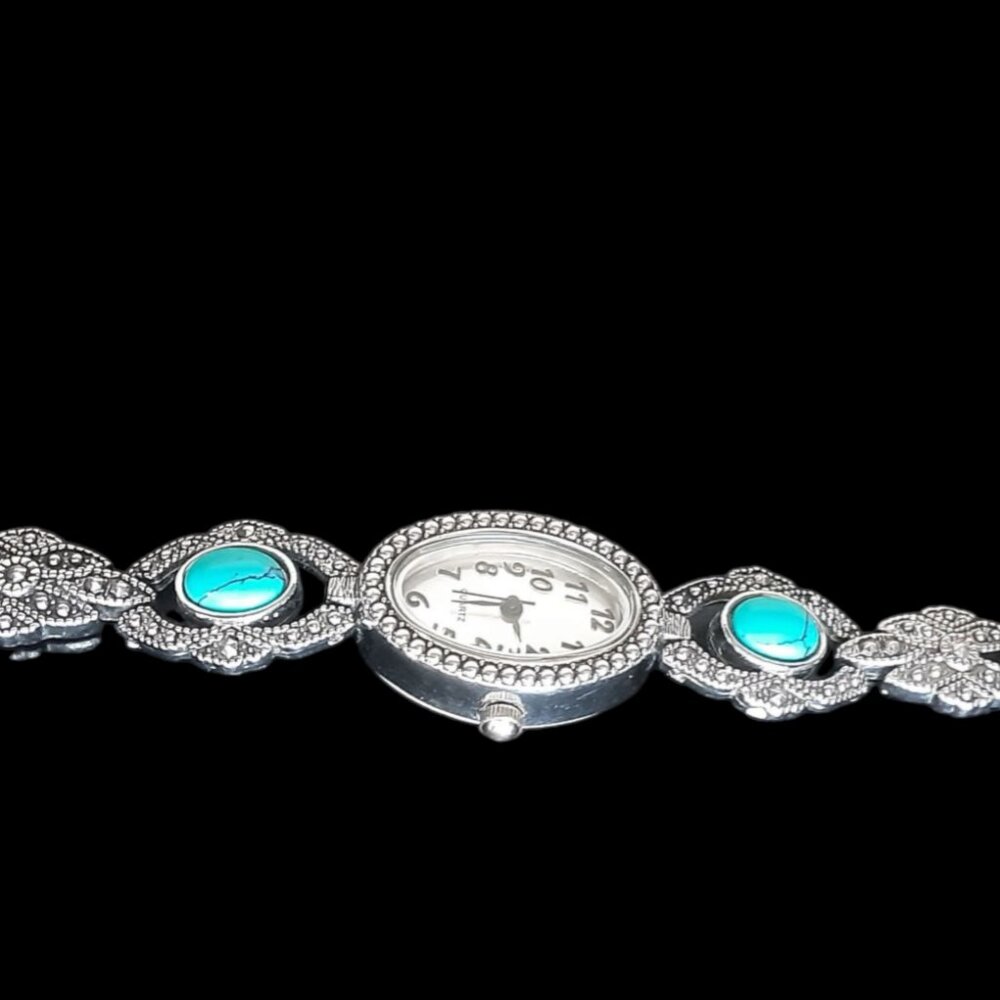 Women's M.Z. Berger Southwestern Style Silver Toned Faux Turquoise Wrist Watch